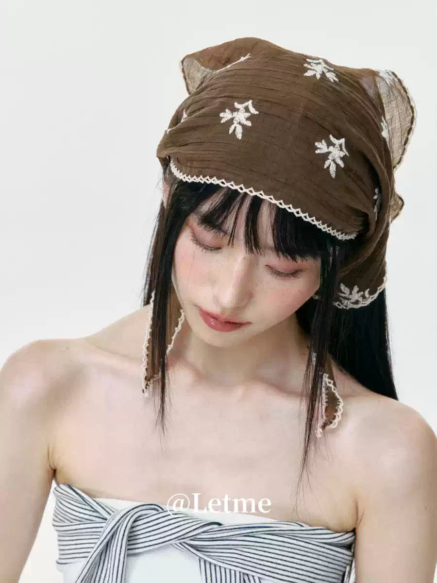 Dusty Mocha Lace Triangle Scarf – Lightweight Multi-Way Headscarf & Shawl