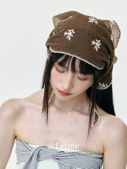 Dusty Mocha Lace Triangle Scarf – Lightweight Multi-Way Headscarf & Shawl
