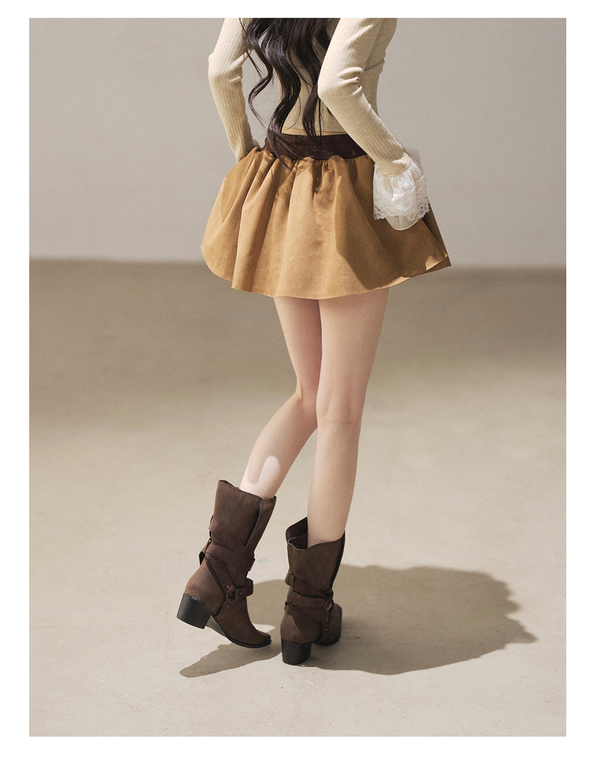 170726 "Wrapped in the Autumn Breeze" Roasted Pecan Suede Wrap Mini Skirt