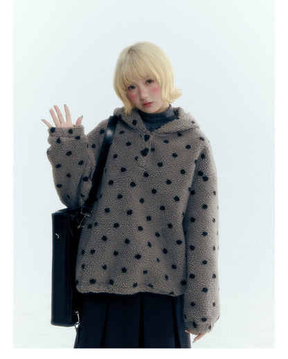 Horridale - Dark Gray Polka Dot Mock Neck Layering Top with Ruffle Hem