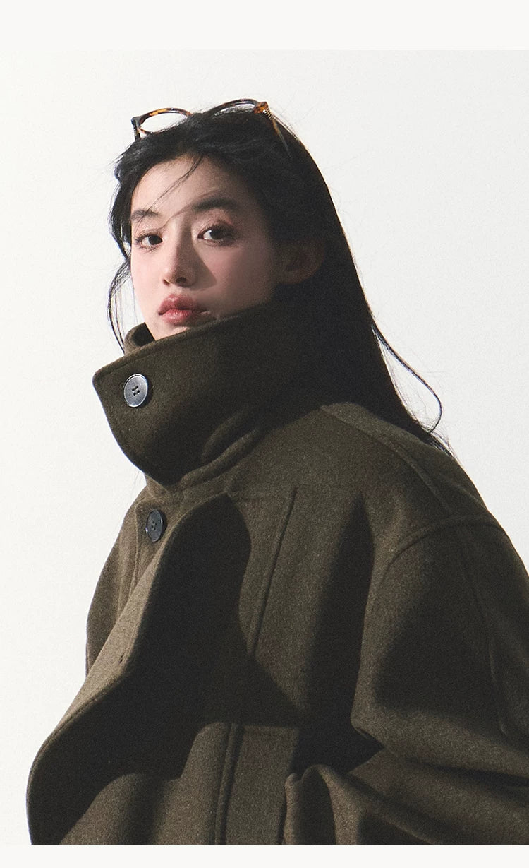 OAKMOO/ "The Flowers Are in Full Bloom" Jade Green Wool-Blend Short Belted Coat