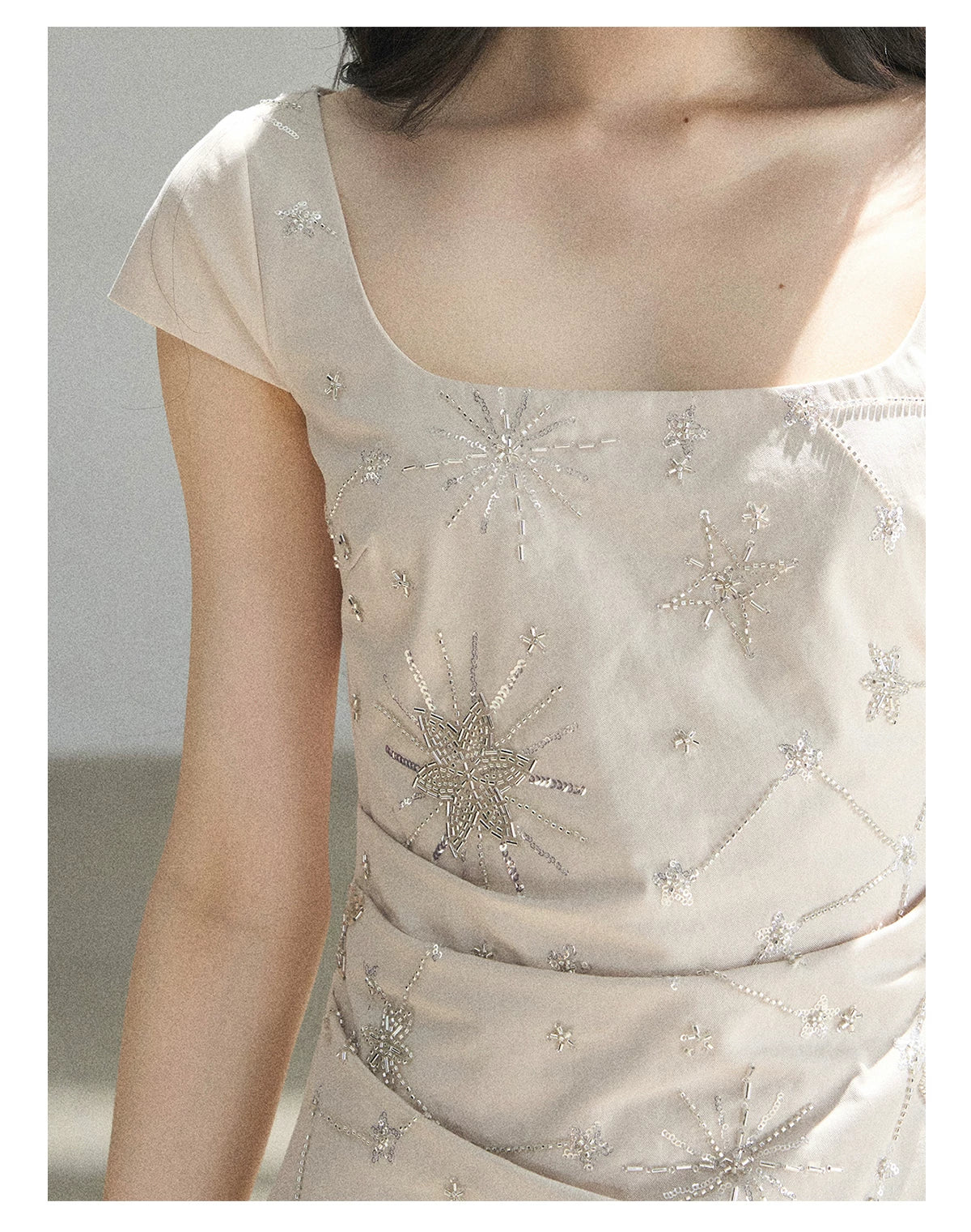 "Summer in Slow Motion" Mother-of-Pearl Star Beaded Fit & Flare Mini Dress