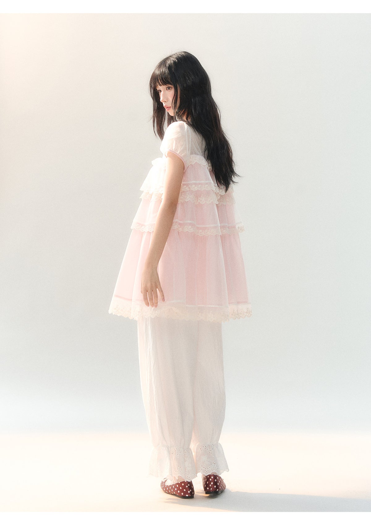[CAN] "Peach Mist Sorbet" Pink Lace Chiffon Dress Set