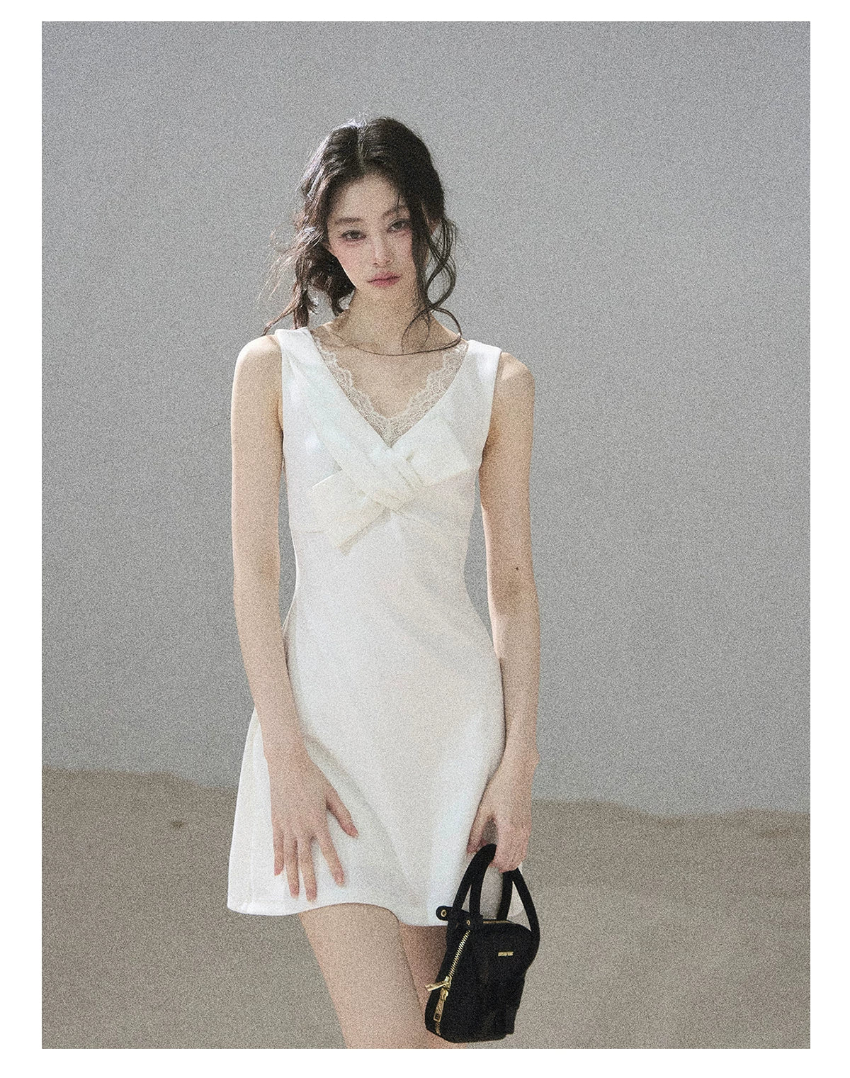 "White Tea Under the Moonlight" White Lace V-Neck Bodycon Mini Dress