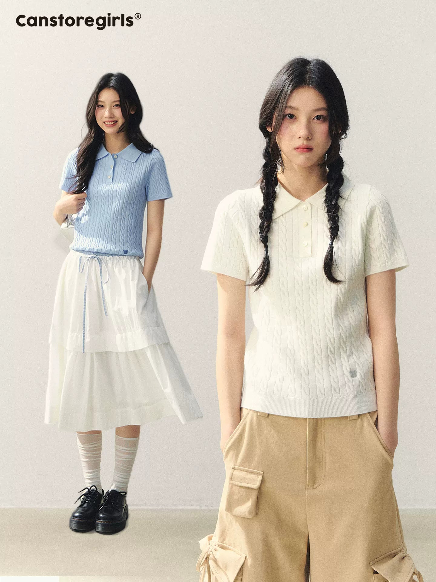 "Colorblock Bear Diary" Knit Polo Tee LL2026020