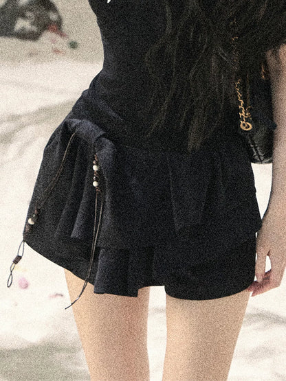 "Layered Petals in Motion" Black Iris Ruffle Skort 5324853