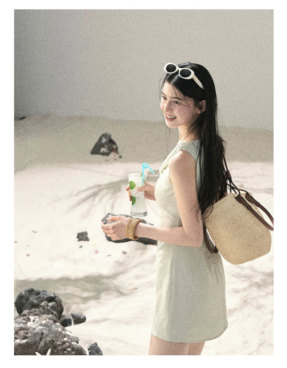 "Botanical Whisper" Sage Mist V-Neck Dress