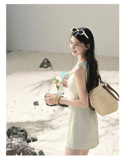 "Botanical Whisper" Sage Mist V-Neck Dress