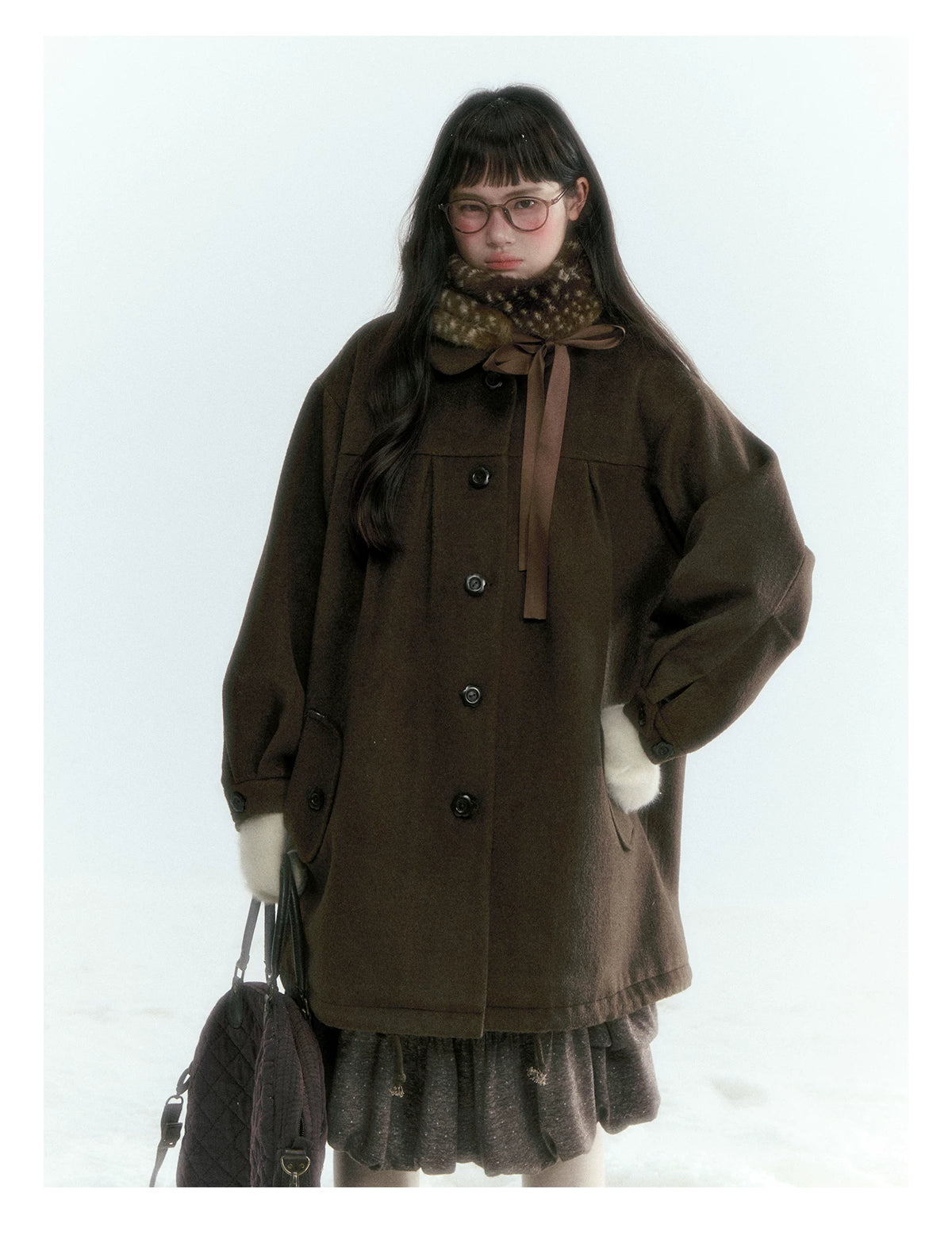 Horridale - [FREE GIFT] Vintage Bow-Tie Faux Fur Collar Scarf (Cream White / Brown)