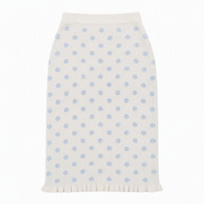 [RF] Ice Blue Polka Dot Knit Cardigan & Midi Skirt Set
