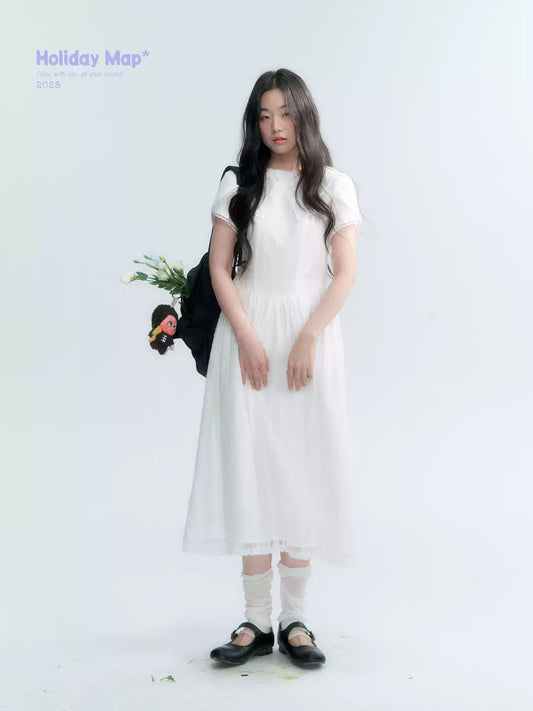 "Moonlight Sonata" White Petal Sleeve Midi Dress