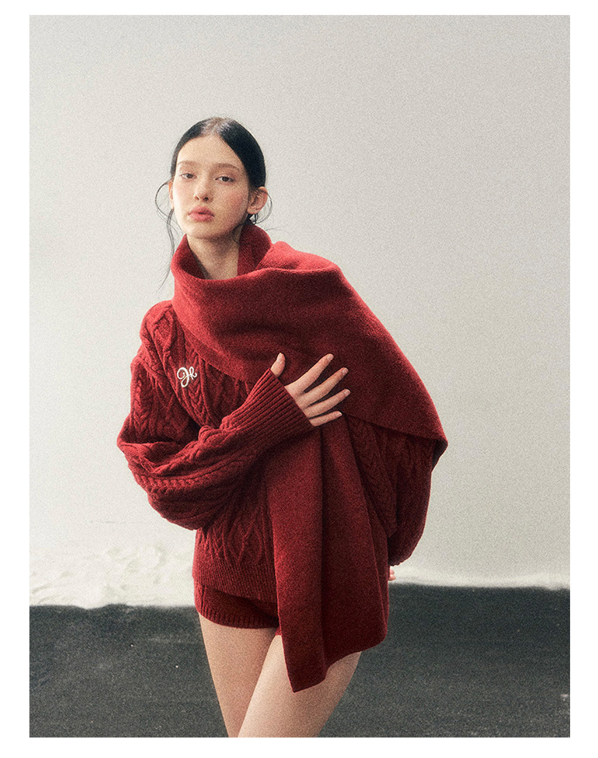 少也眼 “Zurich Student” Preppy Knit Three-Piece Sweater & Shorts Set