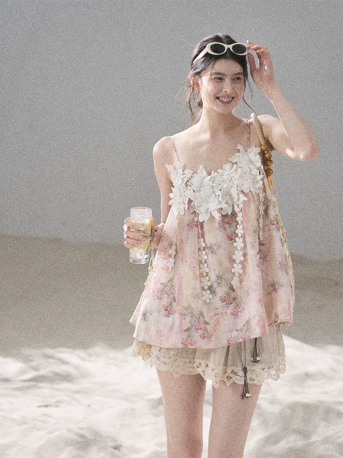 "Unscripted Romance" Dried Rose Embroidered Floral Cami Top