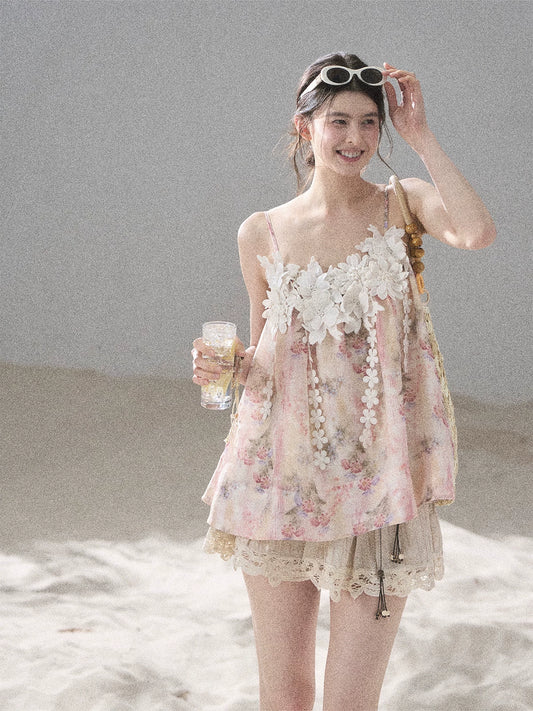 "Unscripted Romance" Dried Rose Embroidered Floral Cami Top