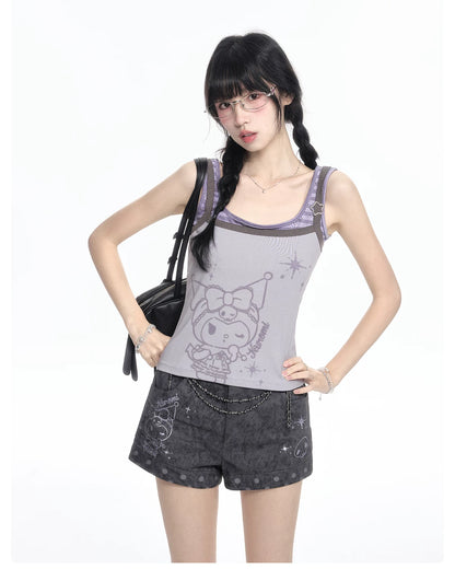 170726K "Twilight Rebel" Gray Purple Layered Summer Collection (Layered Cami Top / Casual Shorts)