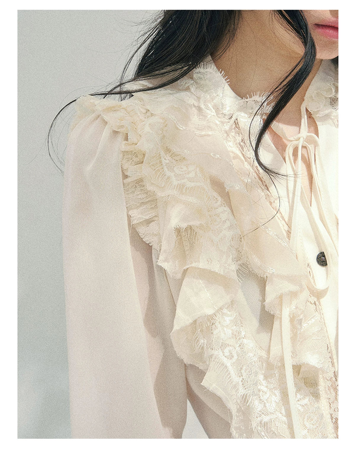 “Memory in Bloom” French Court Lace Flare Sleeve Top