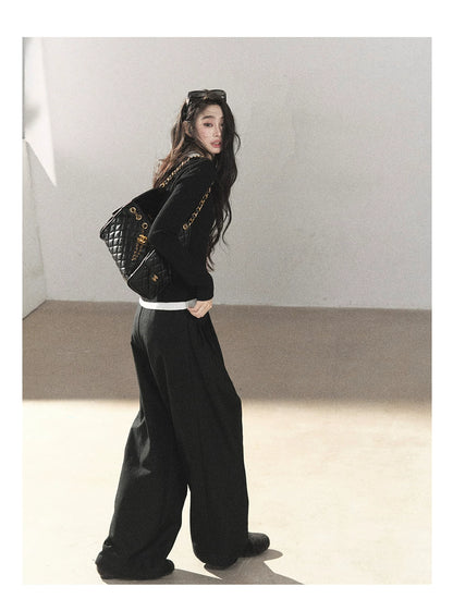 AOMALM - Korean U-Neck Faux Layered Knit Top