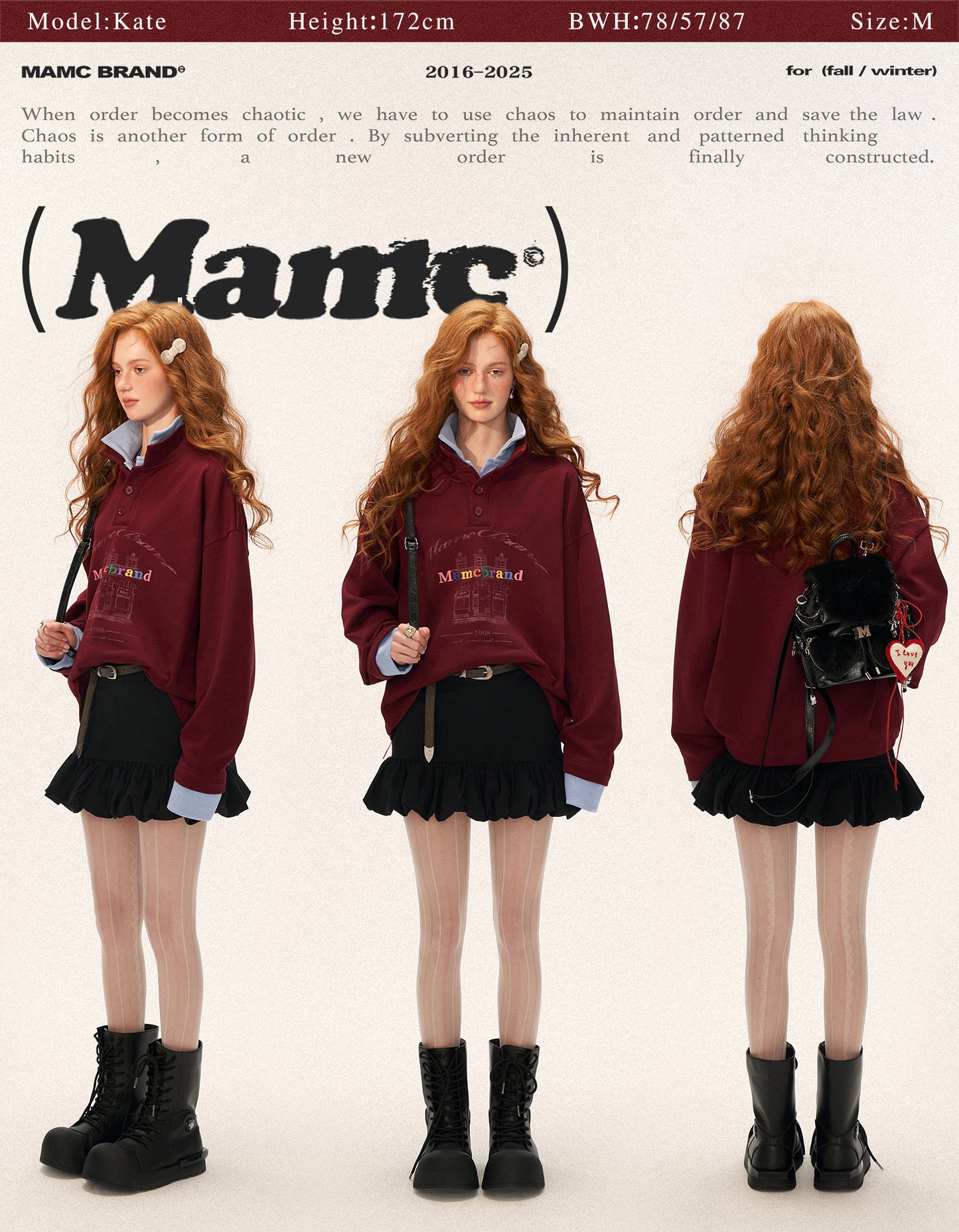 MAMC - Fake Two-Piece Buttoned Polo Sweatshirt WE823 - RED