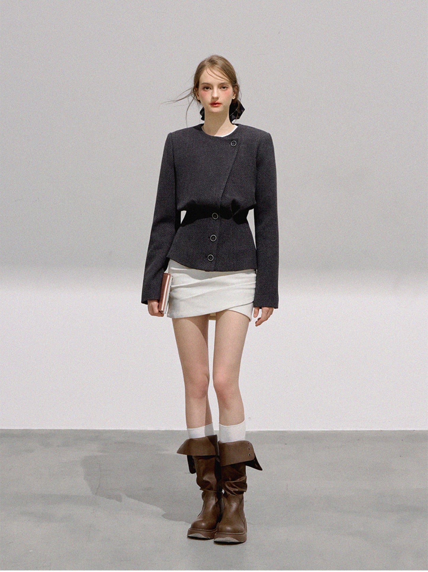 BOHOL BLING - Minimalist Wool Blend Cropped Blazer & Skirt Set