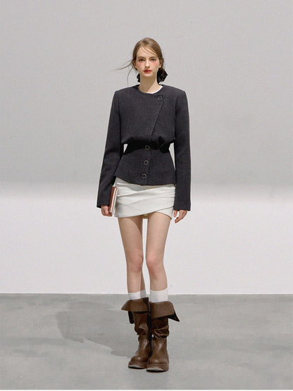 BOHOL BLING - Minimalist Wool Blend Cropped Blazer & Skirt Set