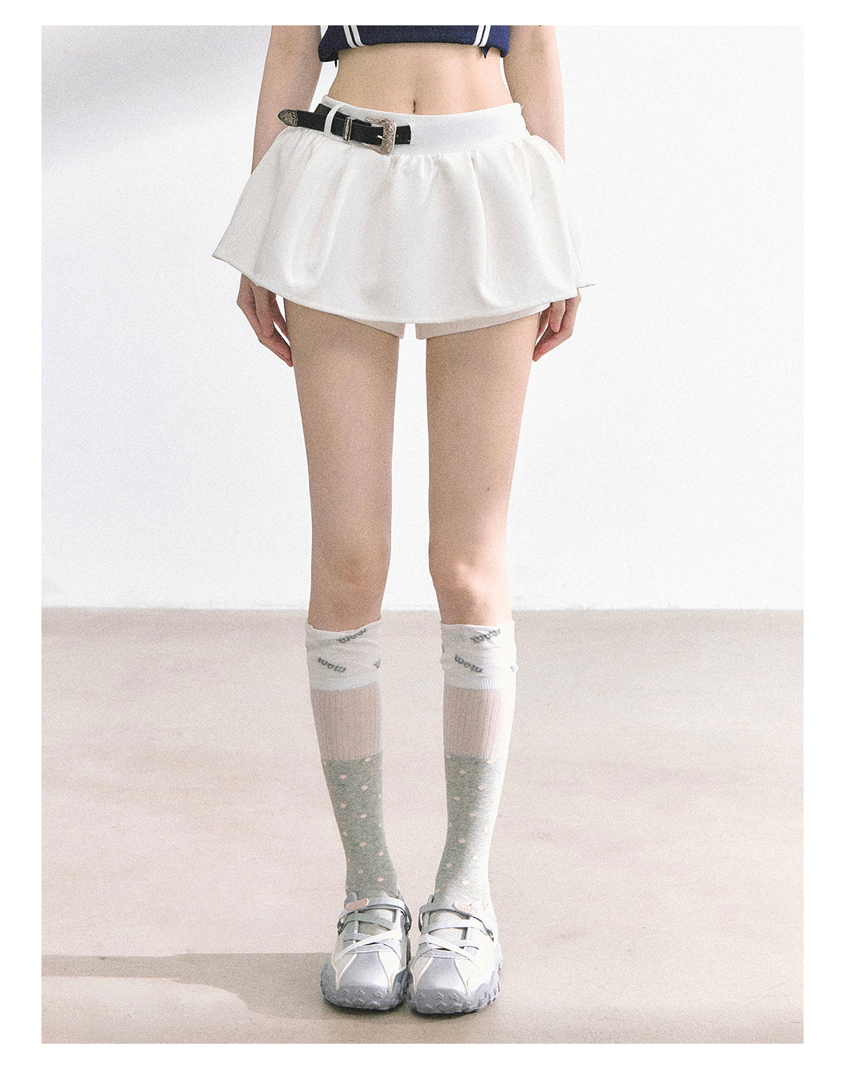 少也眼 "Annie Academy" A-Line Puff Mini Skirt - White