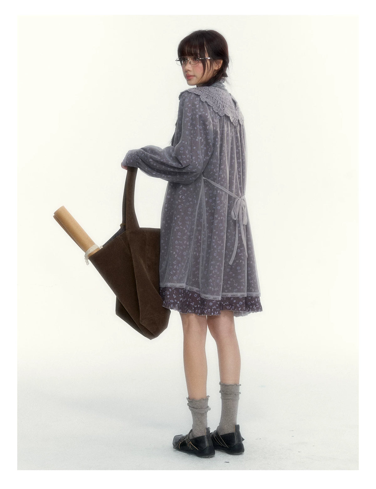 “Everyday Mist” Jacquard Lace Layering Top ( Ivory / Fog Gray )