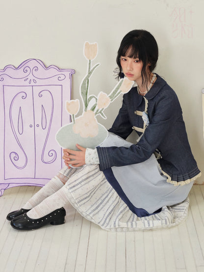 DAILY ARTIST - Deep Navy Doll-Collar Napoleon Denim Jacket