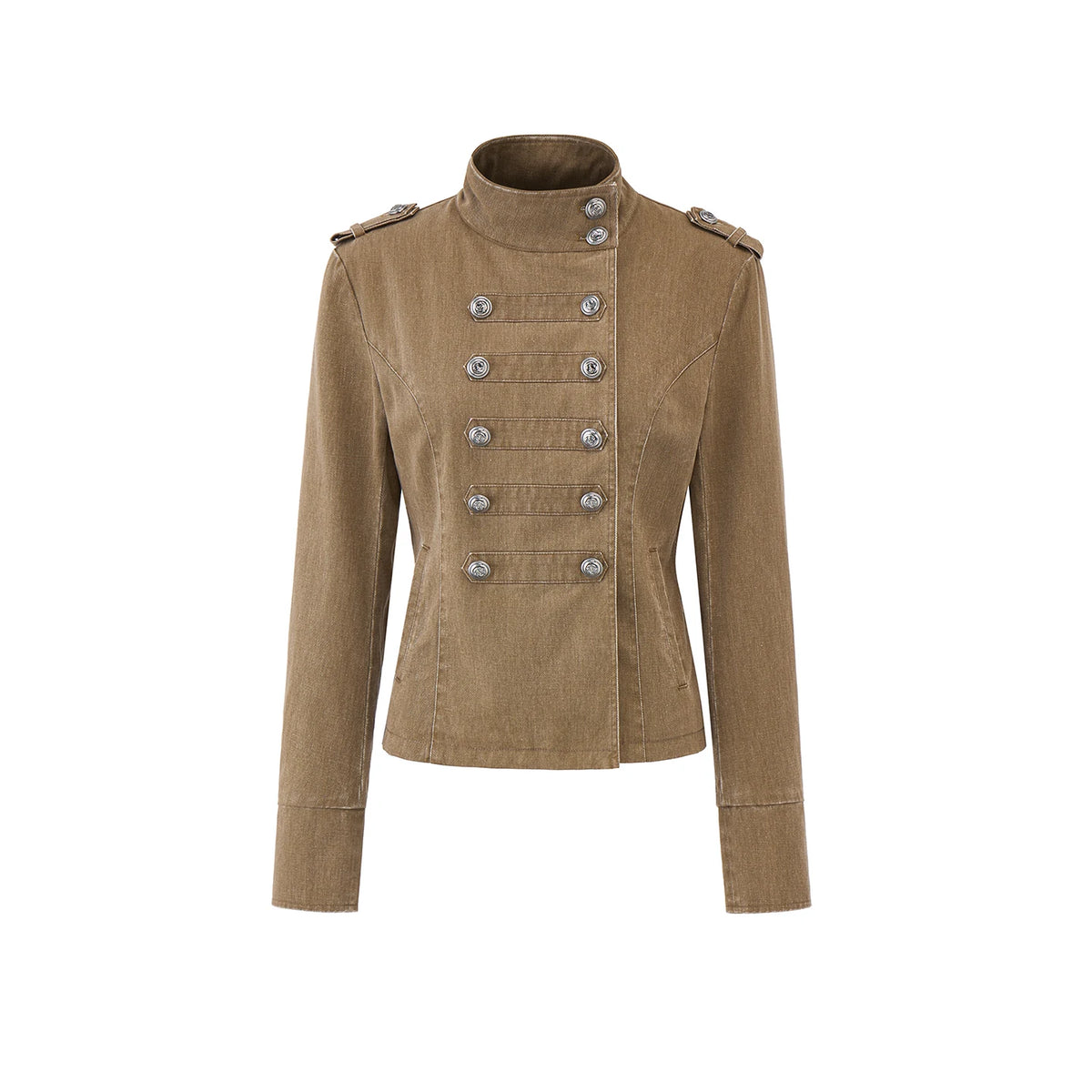 EZEK | Vintage Wash Napoleon Denim Jacket (Brown / Black)