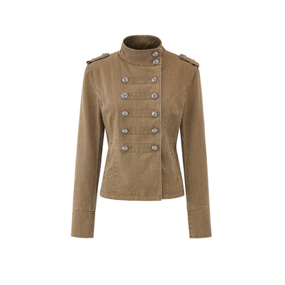 EZEK | Vintage Wash Napoleon Denim Jacket (Brown / Black)