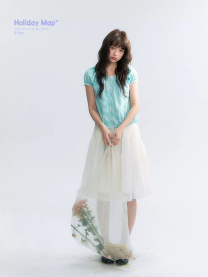 "Light Steps" Oat Apricot Pleated Lace Midi Skirt