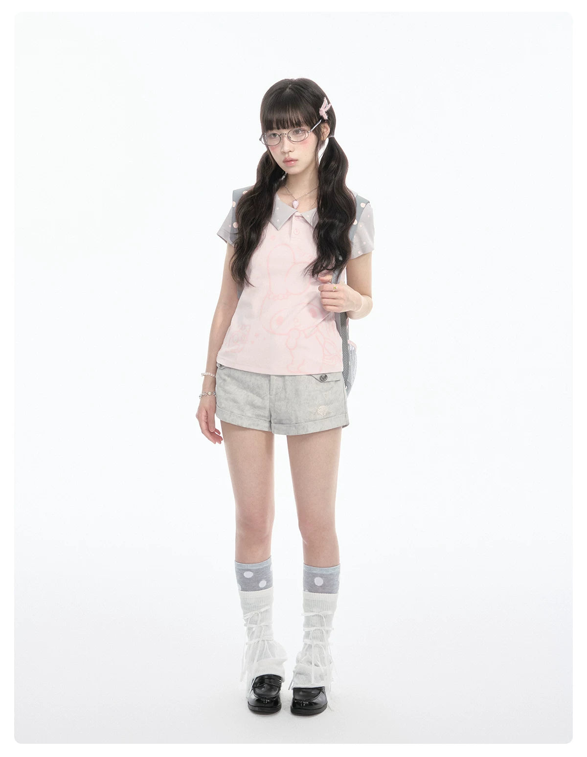 "Sweet Polka Day" Blush Pink Tee & Glacier Gray Shorts Set