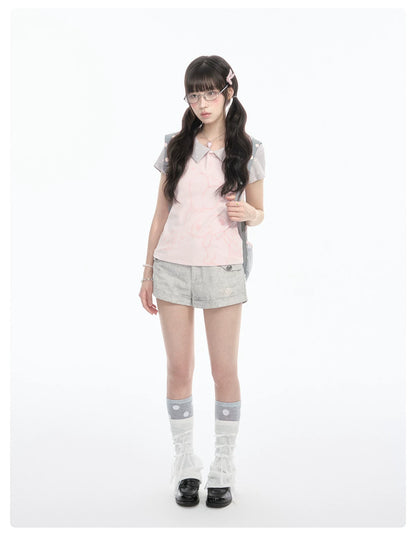 "Sweet Polka Day" Blush Pink Tee & Glacier Gray Shorts Set