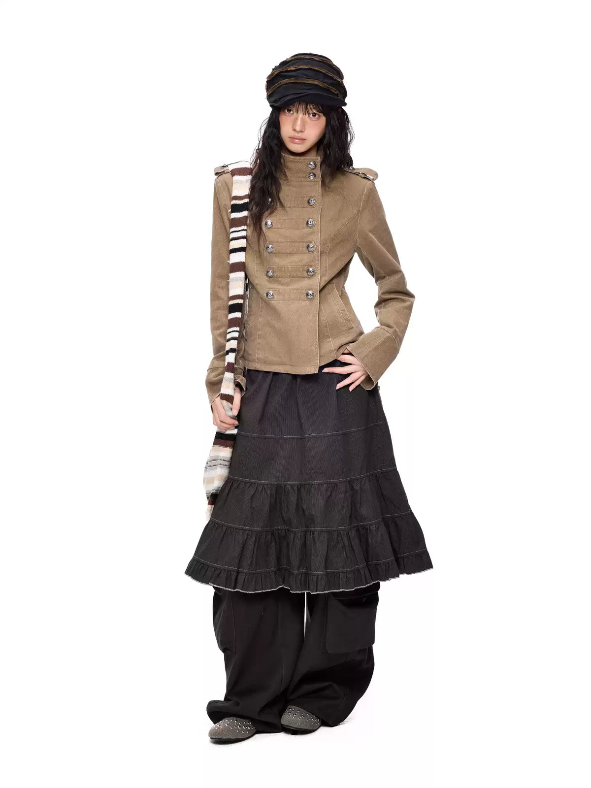 EZEK | Vintage Wash Napoleon Denim Jacket (Brown / Black)