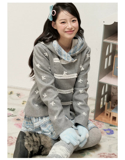 [RF] Heather Gray Vintage Jacquard Hooded Jacket with Frost Mist Blue Details