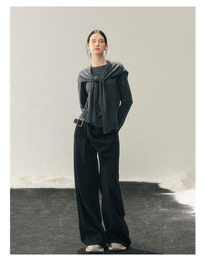 040126 "Orlane Academy" American Preppy Knit Top & Shawl Set - Paris Gray