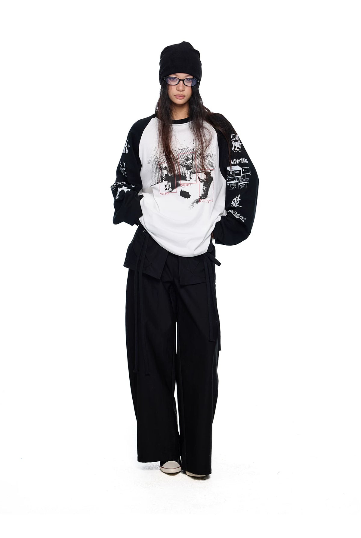 EZEK | Patchwork Drawstring Wide-Leg Lounge Pants (Black / Gray)