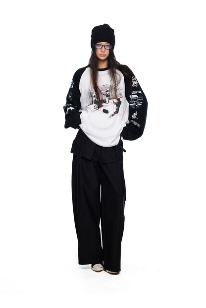 EZEK | Patchwork Drawstring Wide-Leg Lounge Pants (Black / Gray)