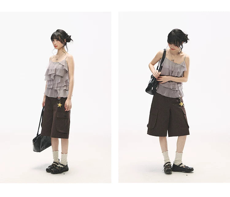 "Star Haven" Tiered Ruffle Cami Top (Cloud Blush Pink/ Moonlight Gray)