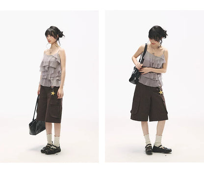 "Star Haven" Tiered Ruffle Cami Top (Cloud Blush Pink/ Moonlight Gray)