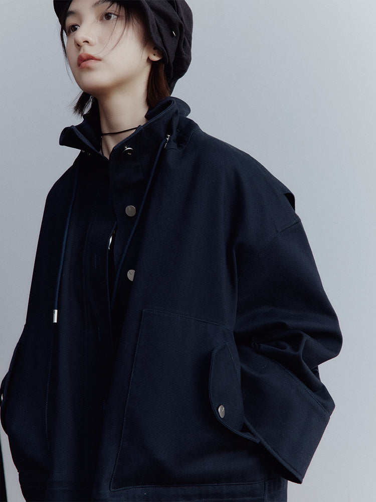 FUSSED Blues Prussian Blue Workwear Jacket – Dusky Blue Cotton FOF-25SS162