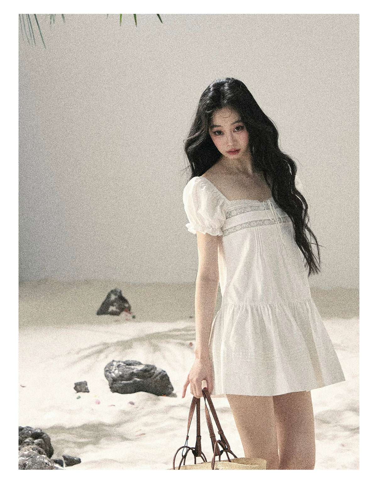 "Light as a Cloud" Frost White Puff Sleeve Lace Babydoll Mini Dress