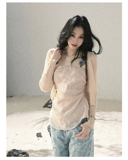"Begonia in the Evening Breeze" Lotus Pink Embroidered Floral Cami Top