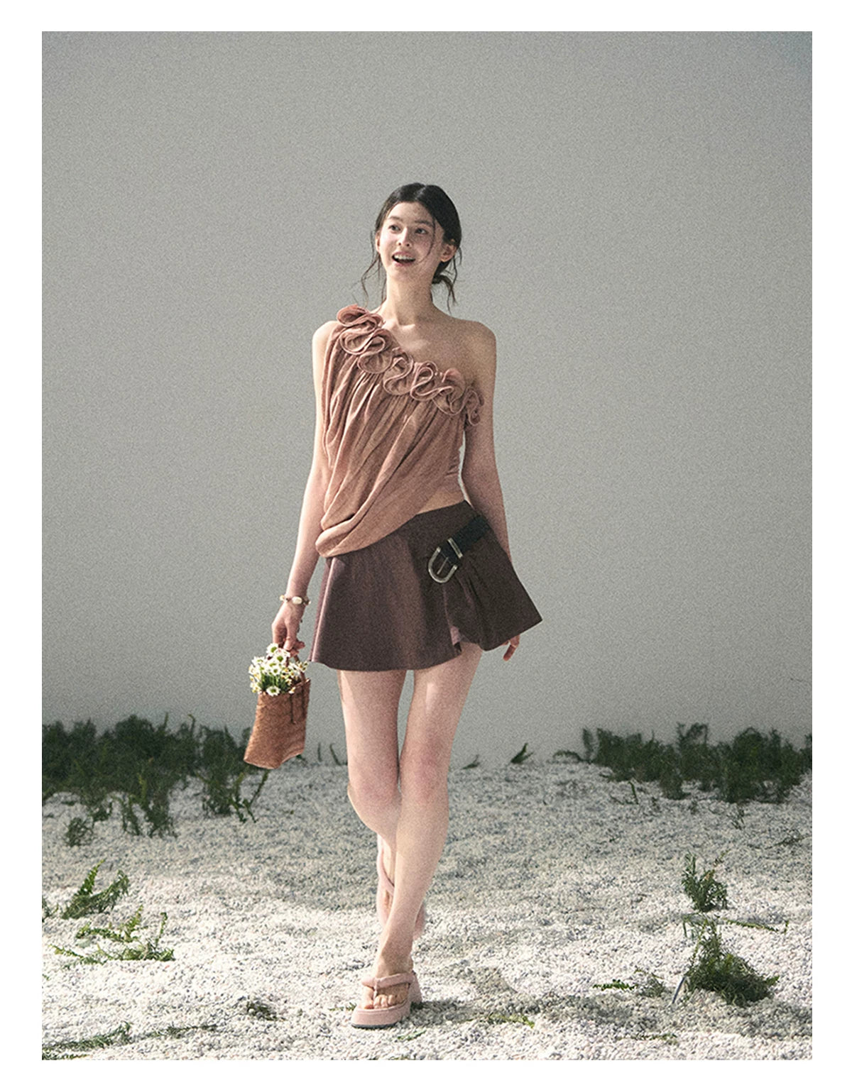 “Where Spring Petals Fall” Dusty Rose Ruffle Off-Shoulder Top