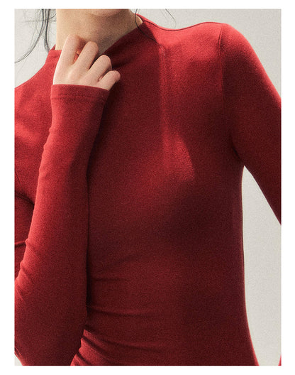 181225 "Late Autumn Ginkgo" Burgundy High-Neck Knit Cape Set