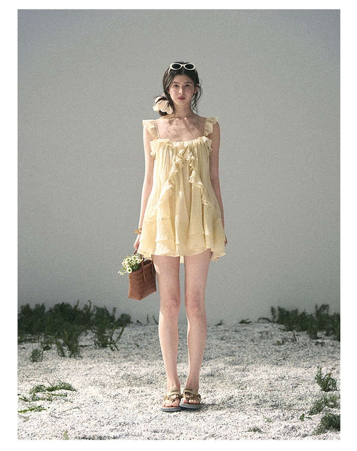 “Tenderly Entwined” Soft Butter Yellow Ruffle Babydoll Dress 4563543