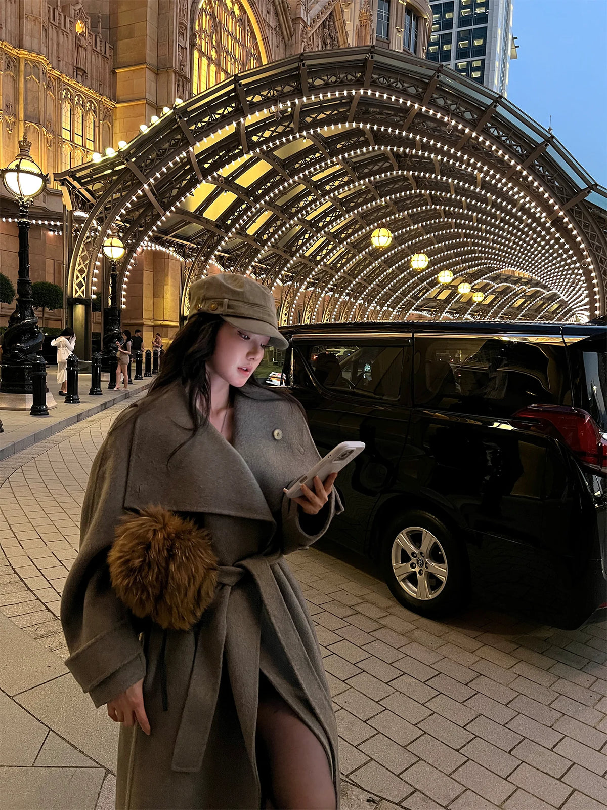 QuQuOuYang - 100% Wool Double-Face Belted Coat with Convertible Collar