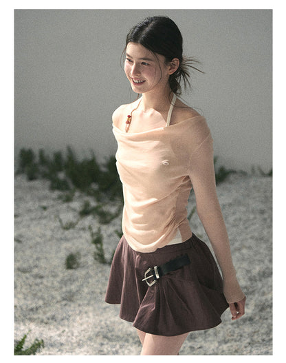 “Sugar Frost Diaries” Soft Mist Pink Layered Halter Top