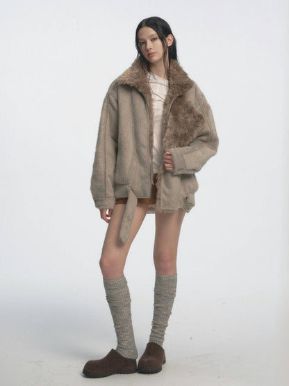 Muirgen - Gray Y2K Long-Pile Faux Shearling Padded Jacket