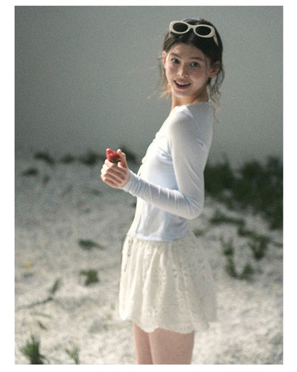 “Dreams Between Seams” Baby Blue Layered Lace Top
