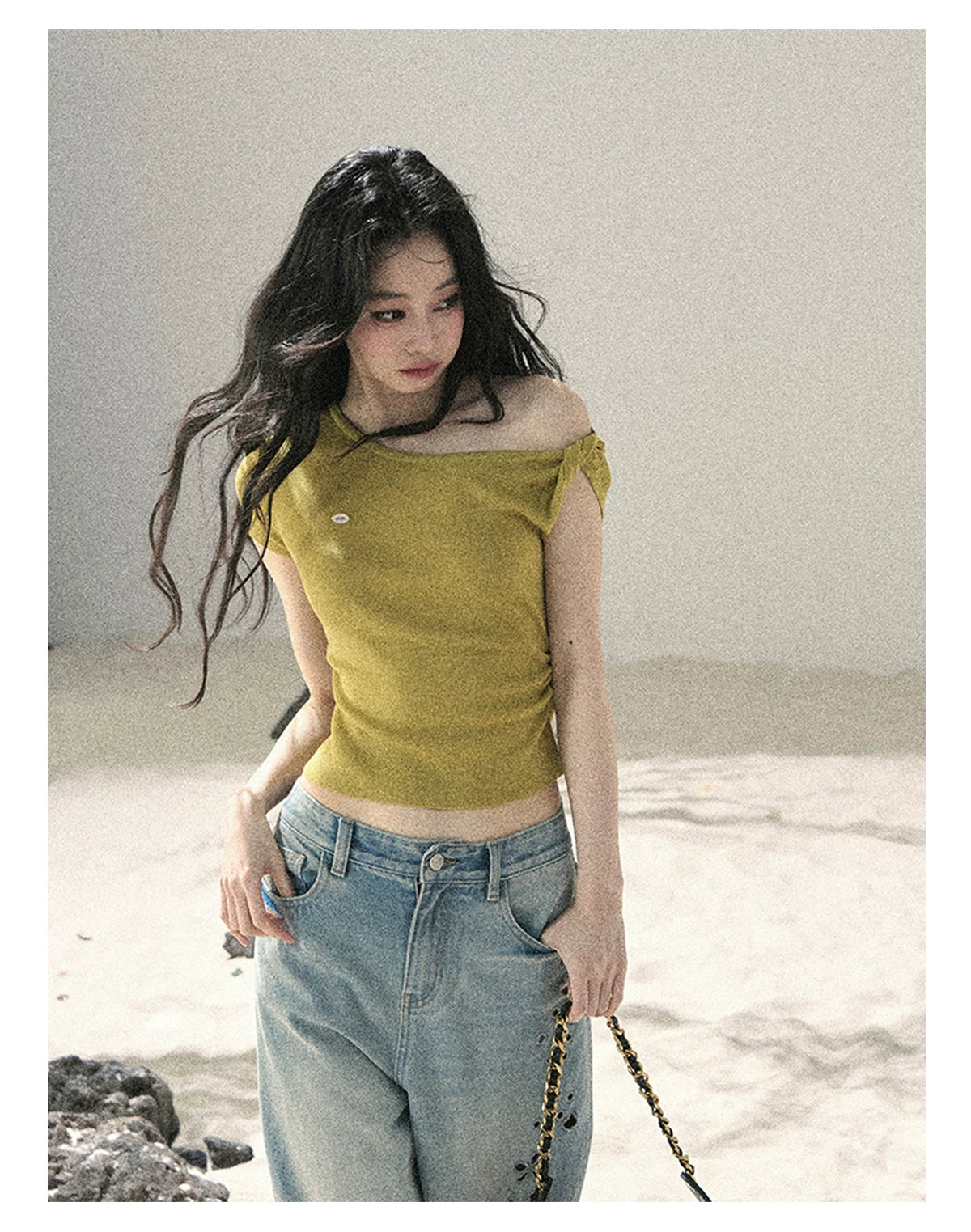 "Shape of the Wind" Forest Green One-Shoulder Twist Crop Top 6556585